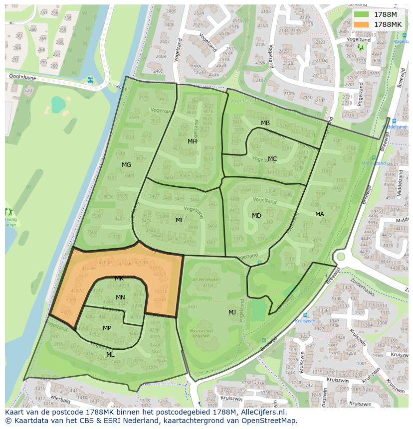 Afbeelding van het postcodegebied 1788 MK op de kaart.