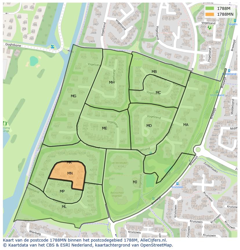 Afbeelding van het postcodegebied 1788 MN op de kaart.