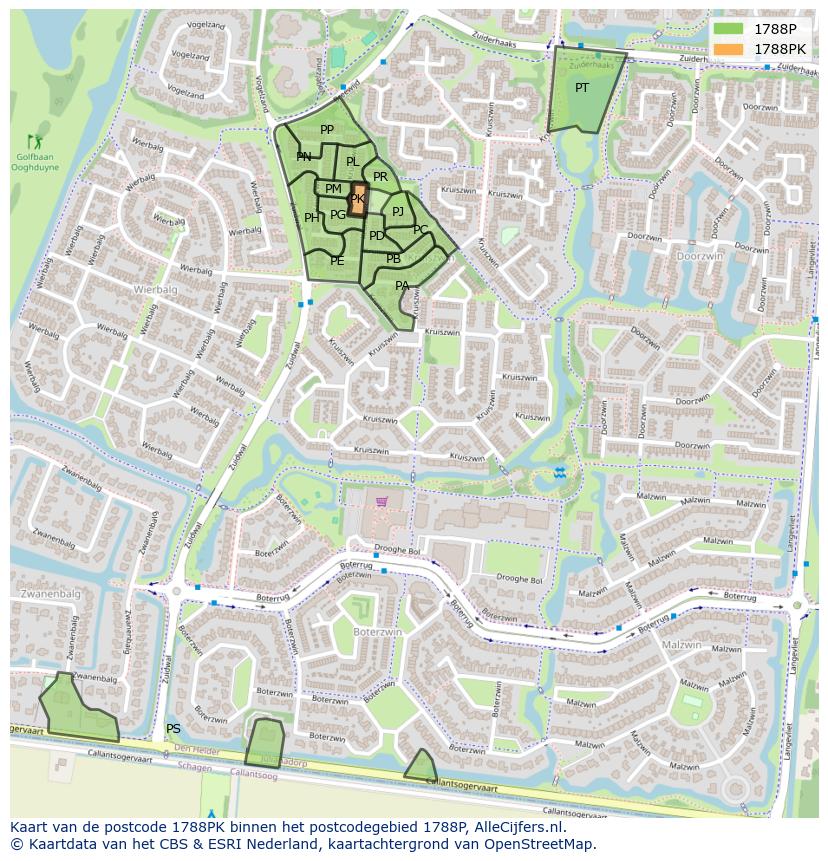 Afbeelding van het postcodegebied 1788 PK op de kaart.