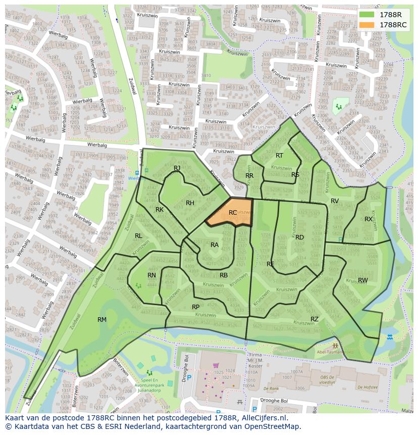 Afbeelding van het postcodegebied 1788 RC op de kaart.