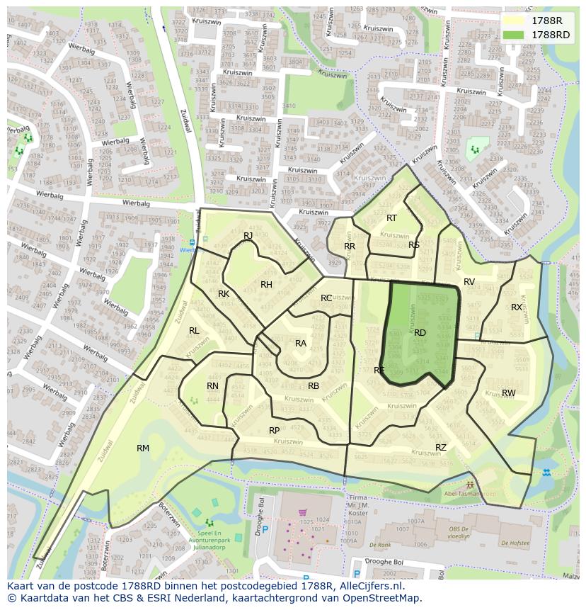 Afbeelding van het postcodegebied 1788 RD op de kaart.