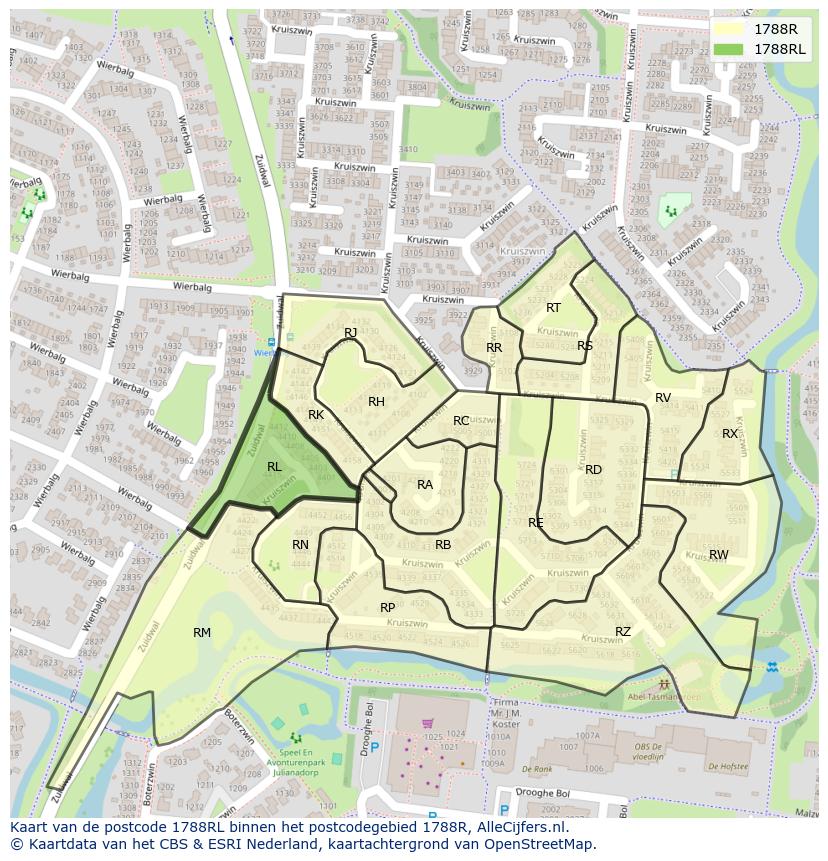 Afbeelding van het postcodegebied 1788 RL op de kaart.