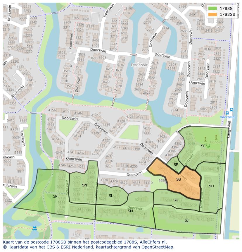 Afbeelding van het postcodegebied 1788 SB op de kaart.