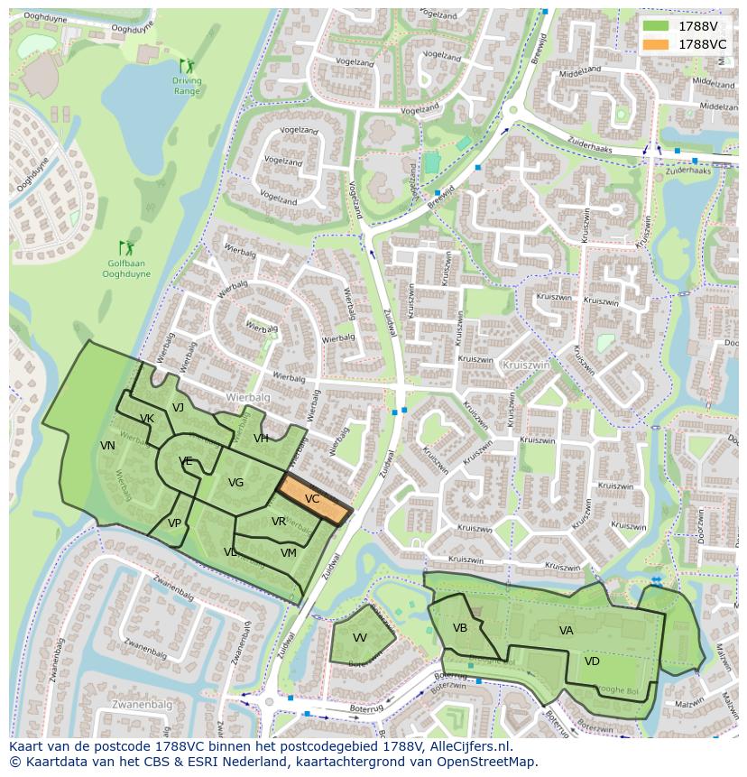 Afbeelding van het postcodegebied 1788 VC op de kaart.