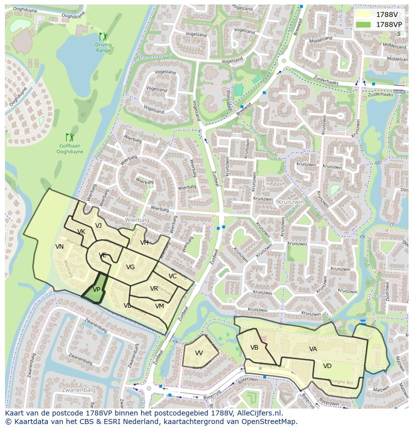 Afbeelding van het postcodegebied 1788 VP op de kaart.