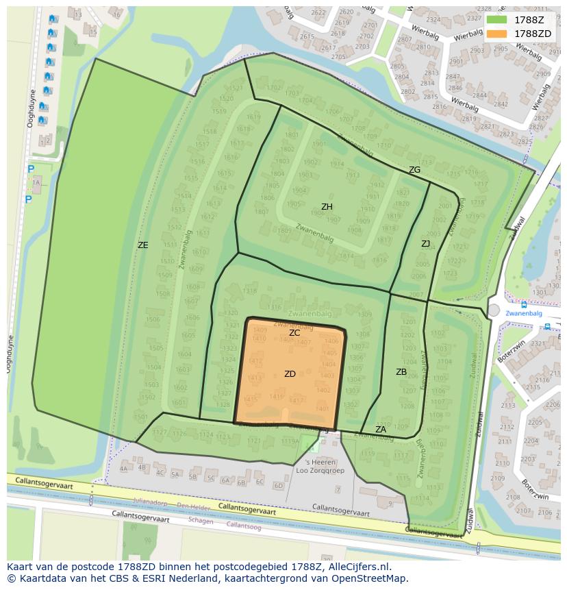 Afbeelding van het postcodegebied 1788 ZD op de kaart.