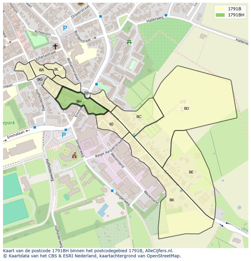 Afbeelding van het postcodegebied 1791 BH op de kaart.