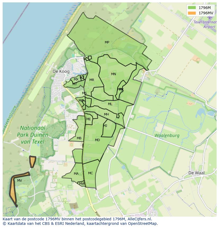 Afbeelding van het postcodegebied 1796 MV op de kaart.