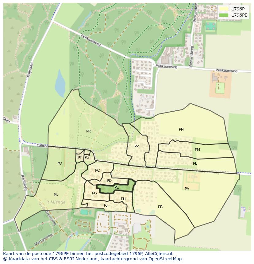 Afbeelding van het postcodegebied 1796 PE op de kaart.