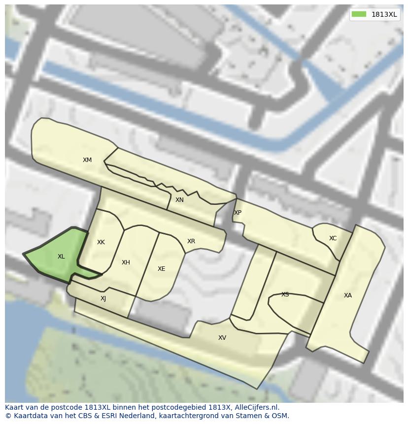 Afbeelding van het postcodegebied 1813 XL op de kaart.