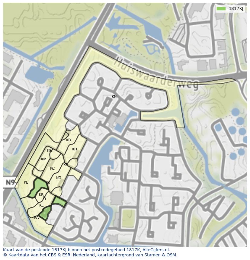 Afbeelding van het postcodegebied 1817 KJ op de kaart.