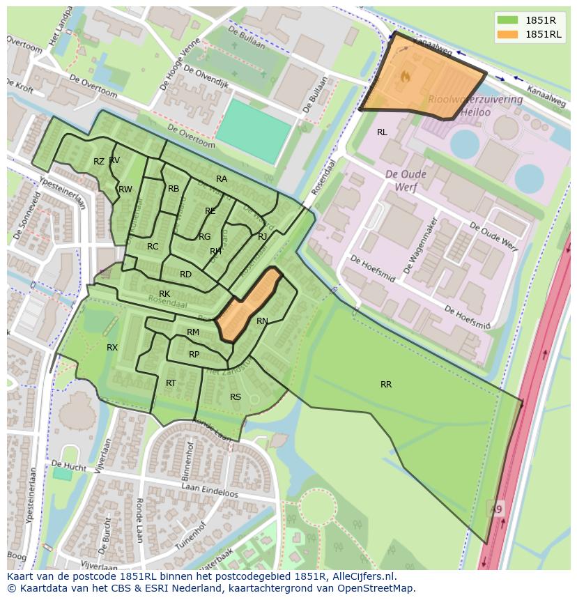 Afbeelding van het postcodegebied 1851 RL op de kaart.