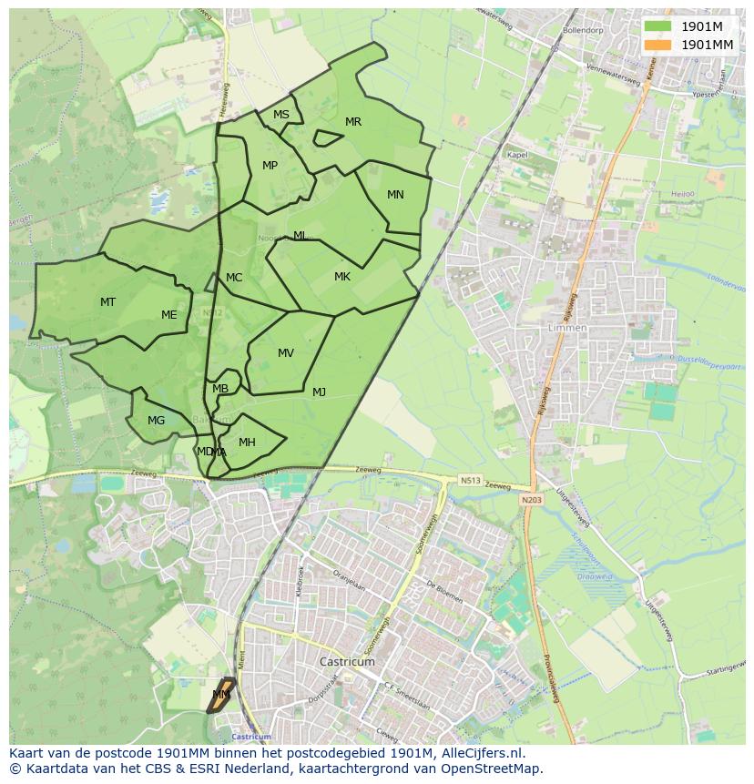 Afbeelding van het postcodegebied 1901 MM op de kaart.