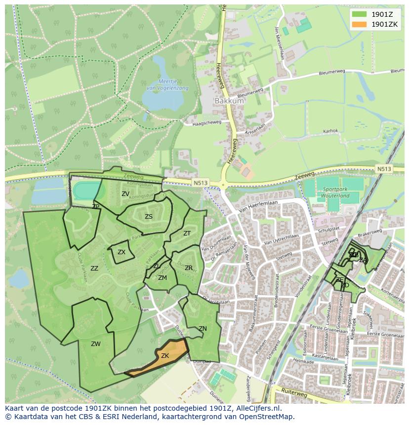 Afbeelding van het postcodegebied 1901 ZK op de kaart.