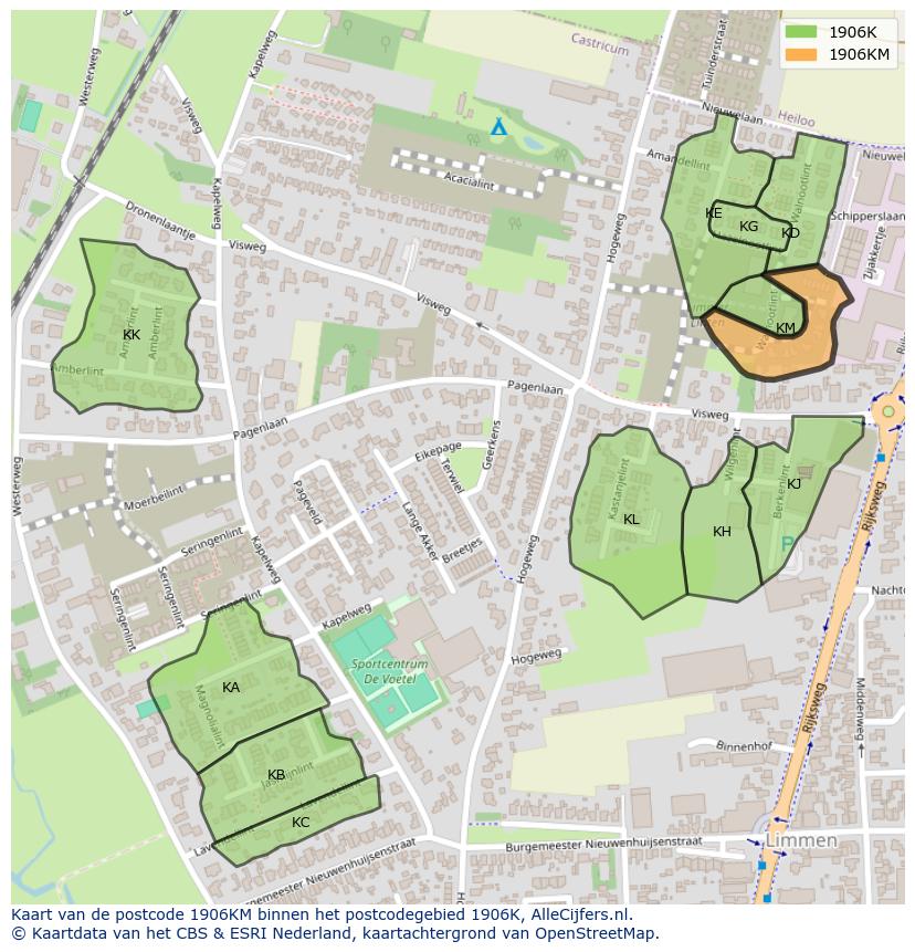 Afbeelding van het postcodegebied 1906 KM op de kaart.