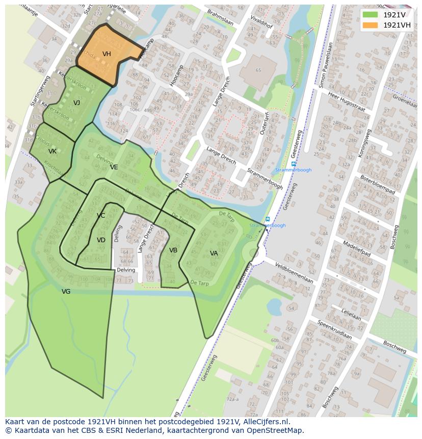 Afbeelding van het postcodegebied 1921 VH op de kaart.
