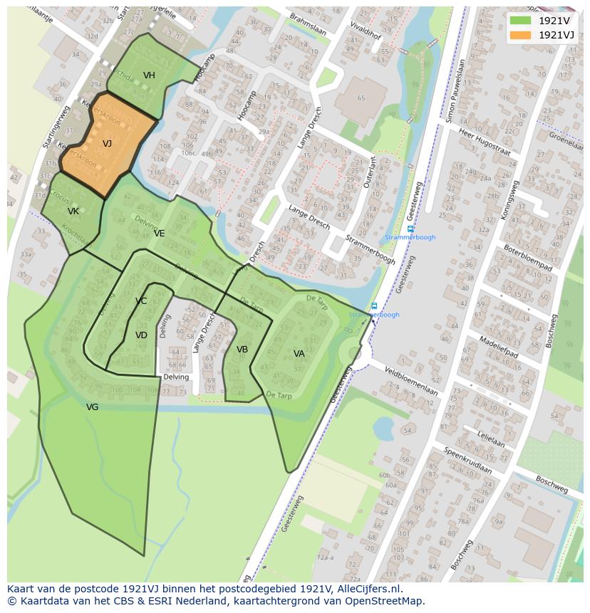 Afbeelding van het postcodegebied 1921 VJ op de kaart.