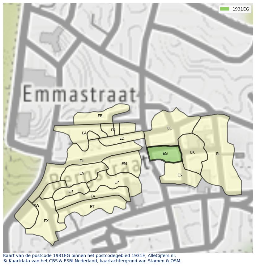 Afbeelding van het postcodegebied 1931 EG op de kaart.