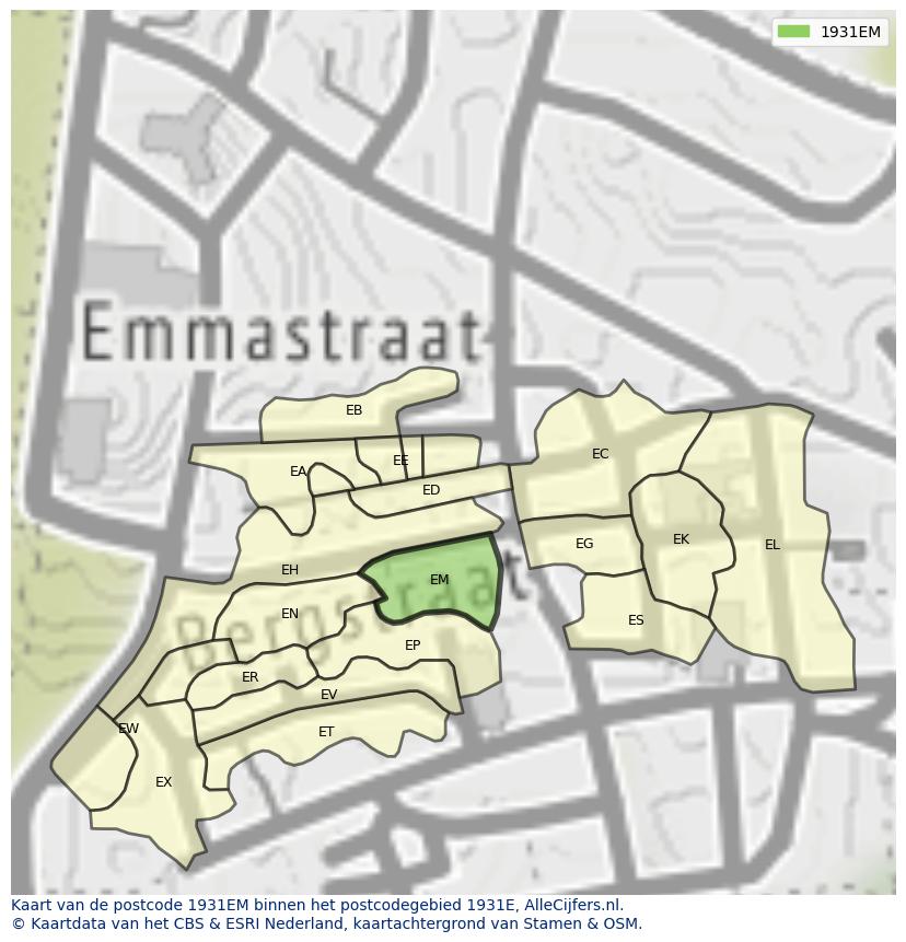 Afbeelding van het postcodegebied 1931 EM op de kaart.