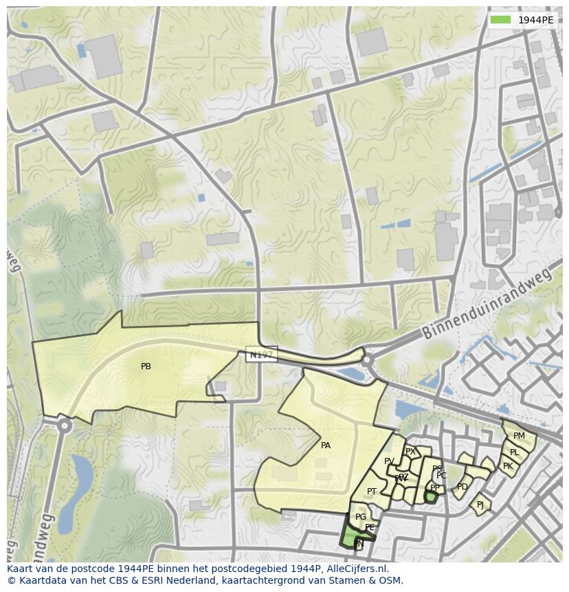 Afbeelding van het postcodegebied 1944 PE op de kaart.