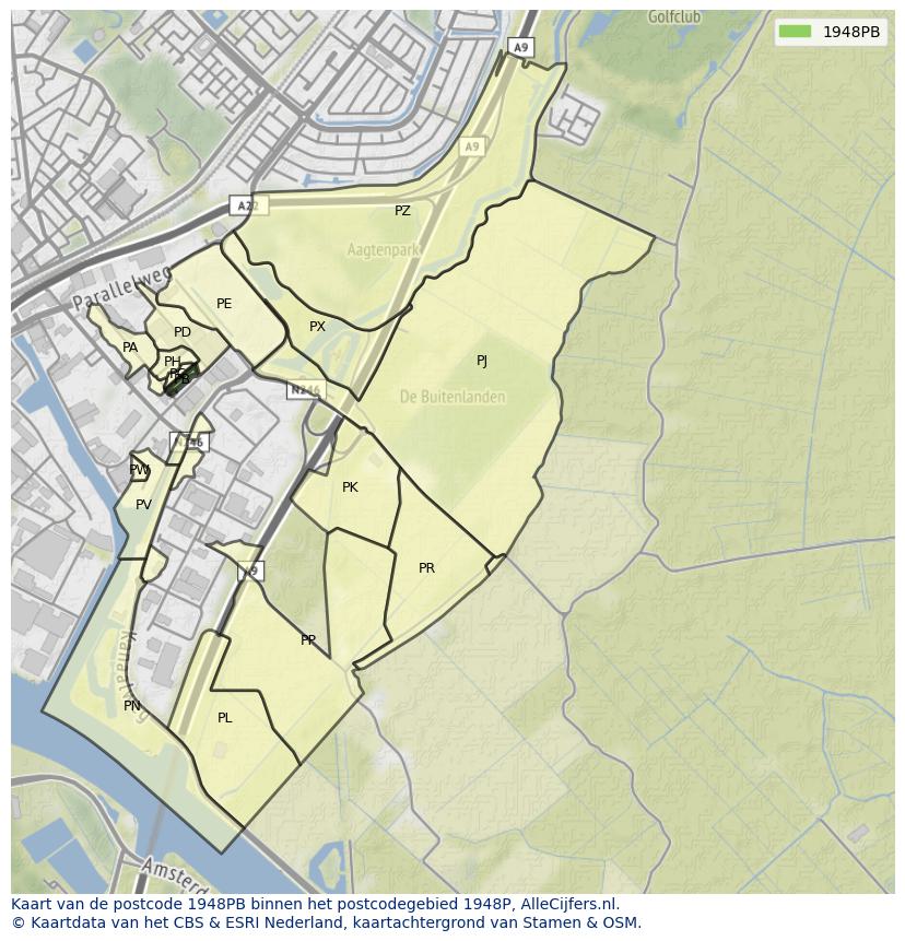 Afbeelding van het postcodegebied 1948 PB op de kaart.