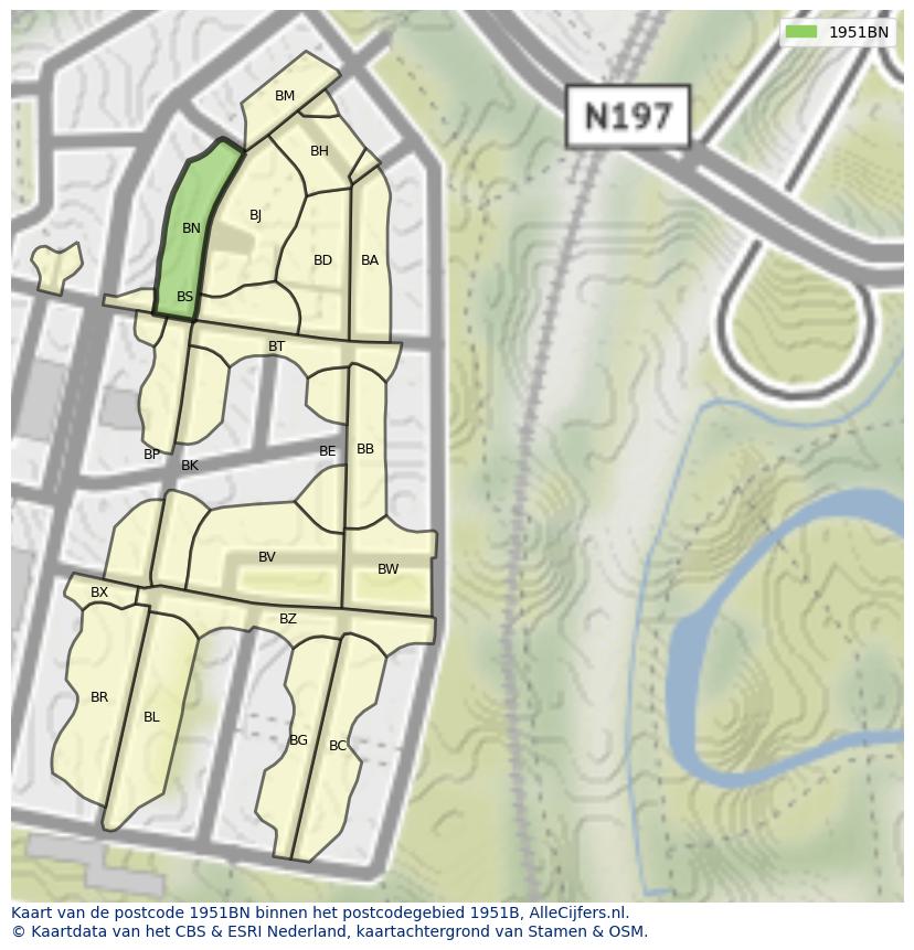 Afbeelding van het postcodegebied 1951 BN op de kaart.