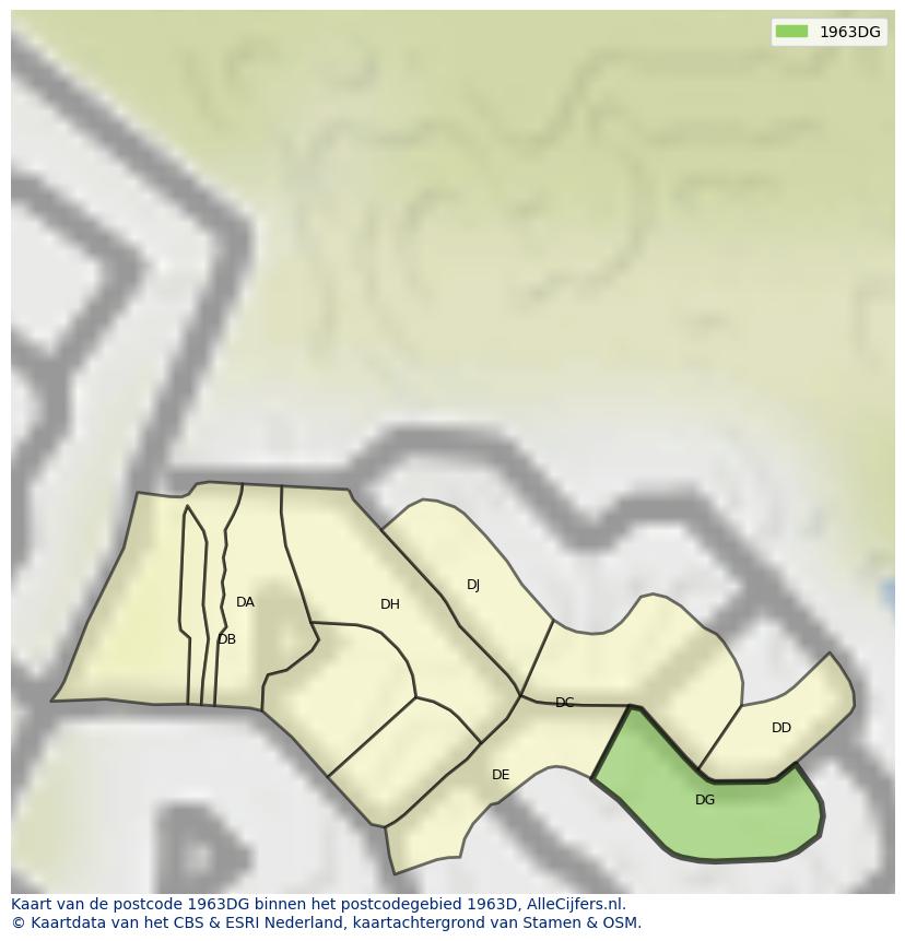 Afbeelding van het postcodegebied 1963 DG op de kaart.