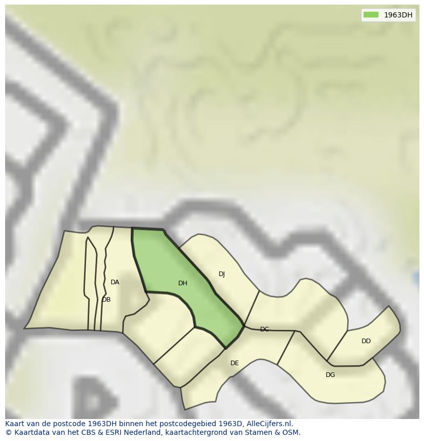 Afbeelding van het postcodegebied 1963 DH op de kaart.