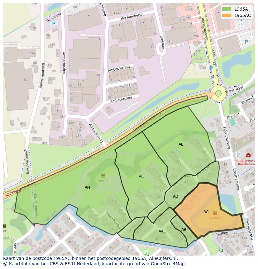 Afbeelding van het postcodegebied 1965 AC op de kaart.