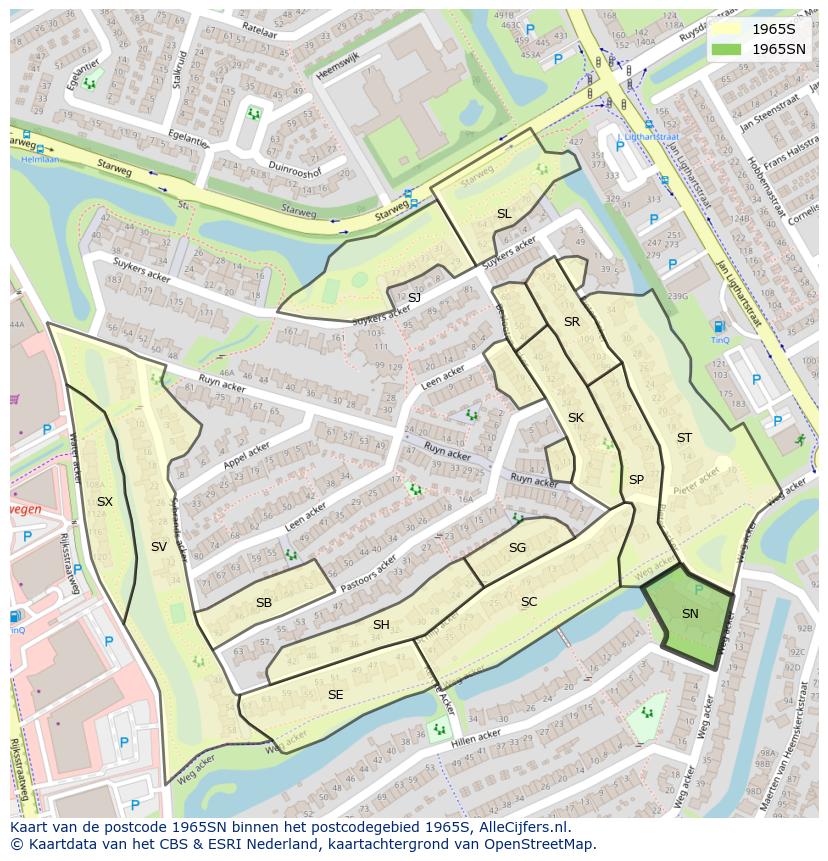 Afbeelding van het postcodegebied 1965 SN op de kaart.