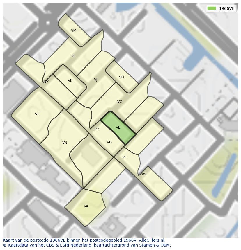 Afbeelding van het postcodegebied 1966 VE op de kaart.