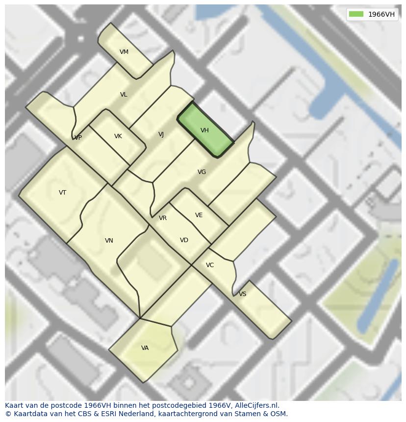 Afbeelding van het postcodegebied 1966 VH op de kaart.