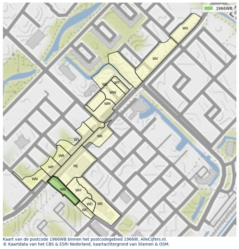 Afbeelding van het postcodegebied 1966 WB op de kaart.