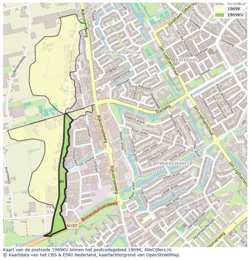 Afbeelding van het postcodegebied 1969 KV op de kaart.