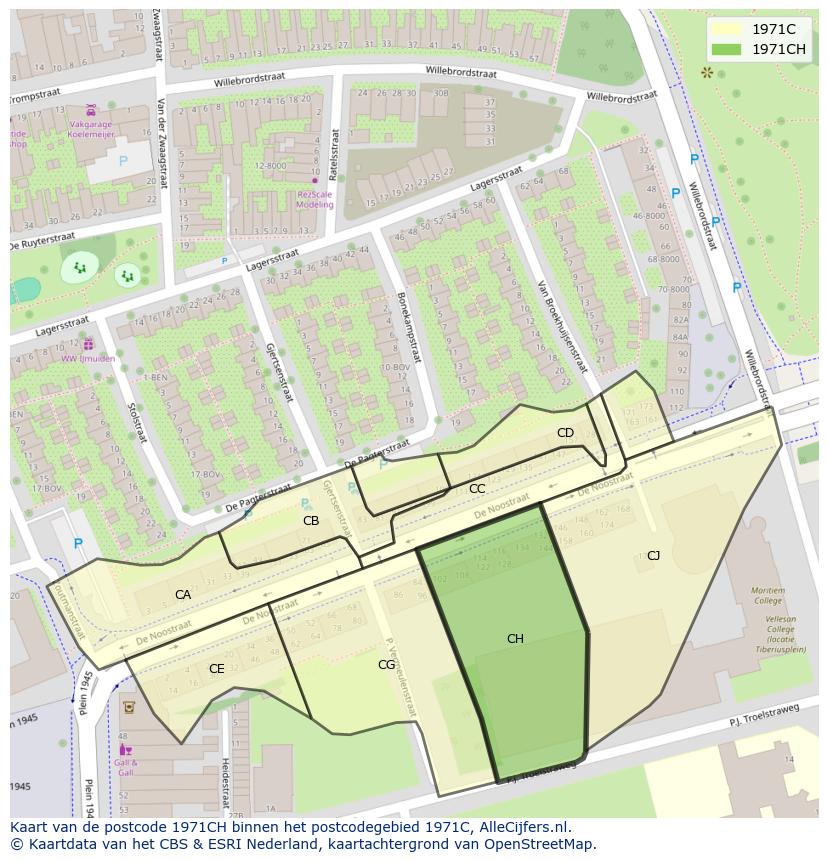 Afbeelding van het postcodegebied 1971 CH op de kaart.