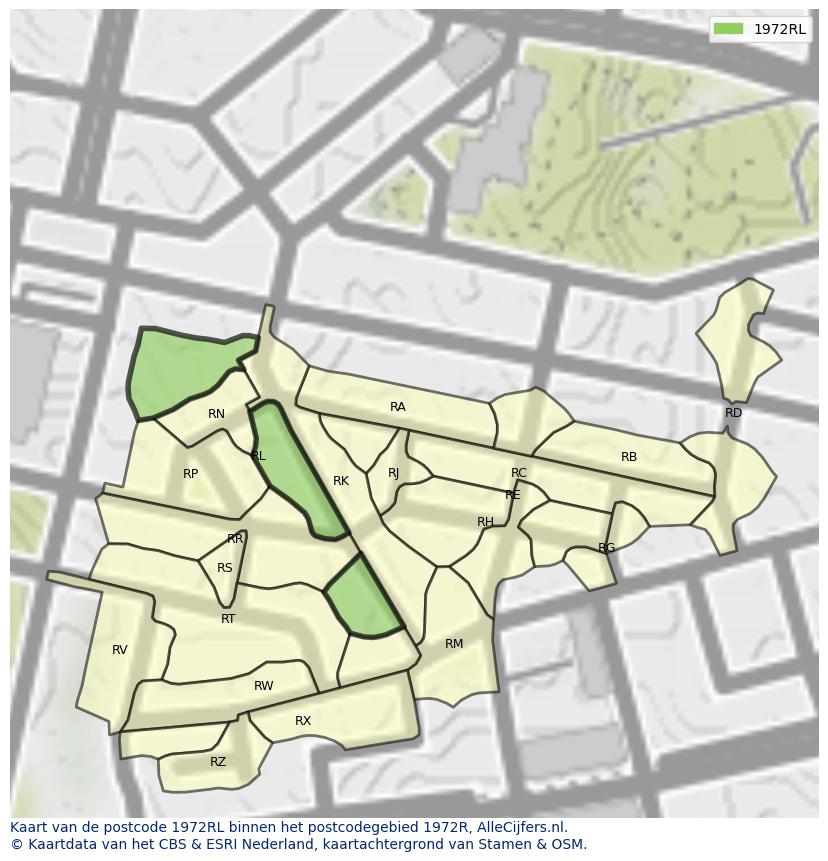 Afbeelding van het postcodegebied 1972 RL op de kaart.