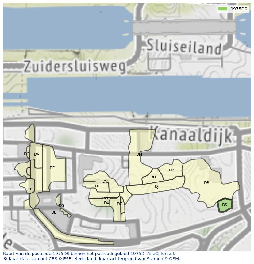 Afbeelding van het postcodegebied 1975 DS op de kaart.