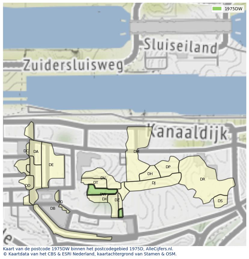 Afbeelding van het postcodegebied 1975 DW op de kaart.