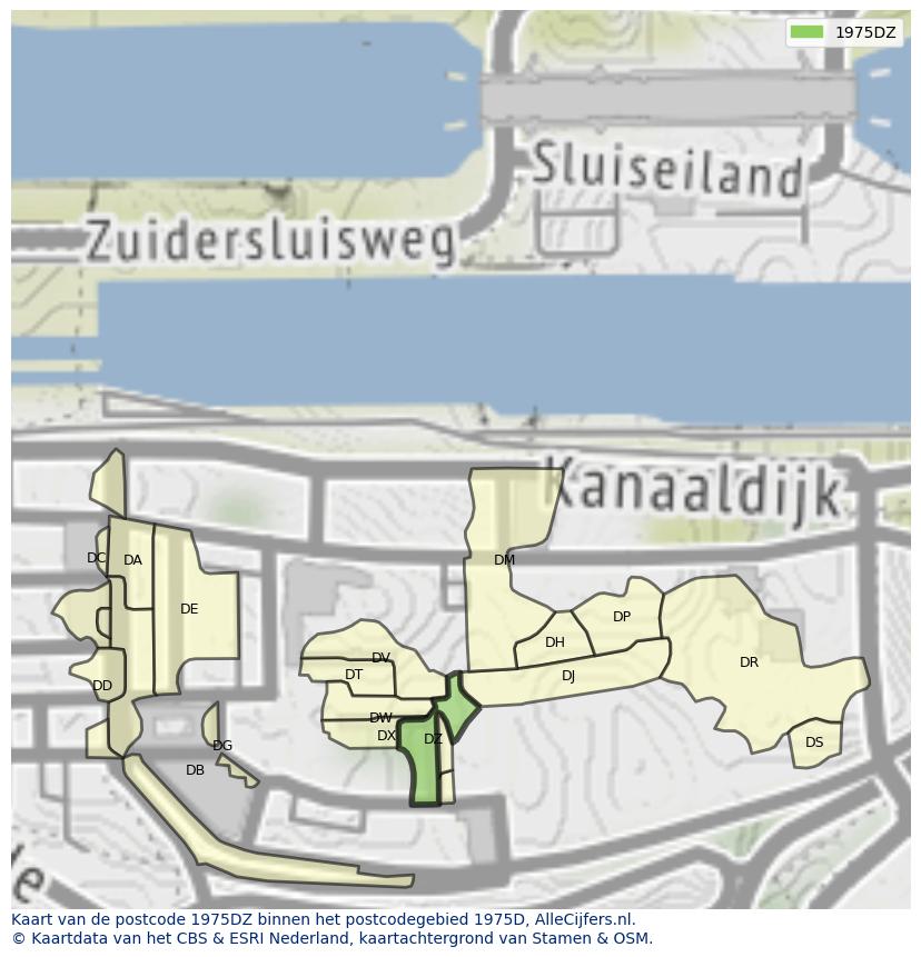 Afbeelding van het postcodegebied 1975 DZ op de kaart.