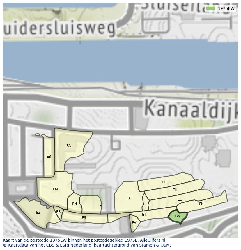 Afbeelding van het postcodegebied 1975 EW op de kaart.