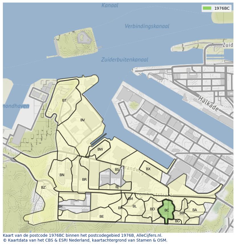 Afbeelding van het postcodegebied 1976 BC op de kaart.