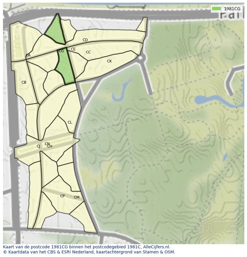 Afbeelding van het postcodegebied 1981 CG op de kaart.