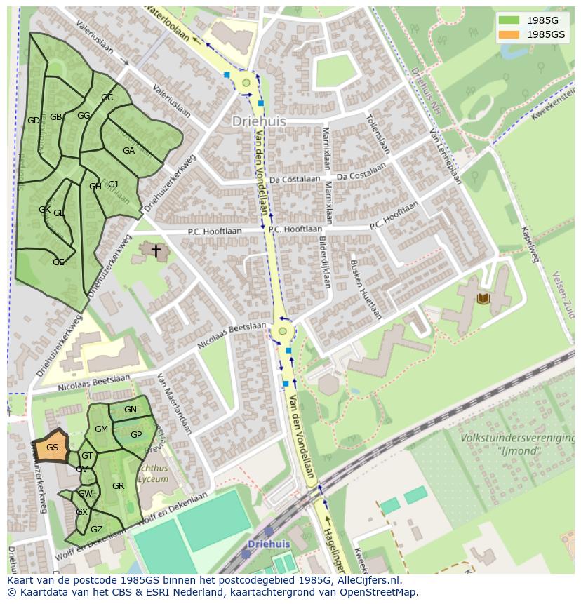 Afbeelding van het postcodegebied 1985 GS op de kaart.