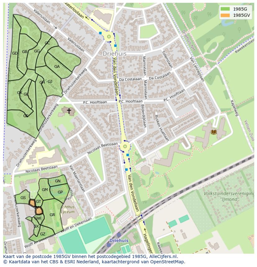Afbeelding van het postcodegebied 1985 GV op de kaart.