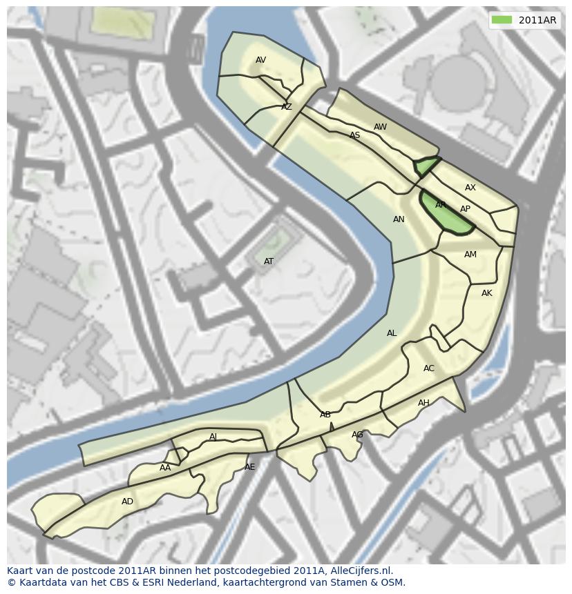 Afbeelding van het postcodegebied 2011 AR op de kaart.