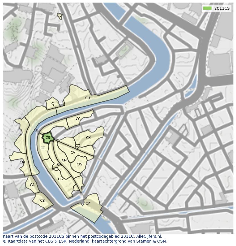 Afbeelding van het postcodegebied 2011 CS op de kaart.