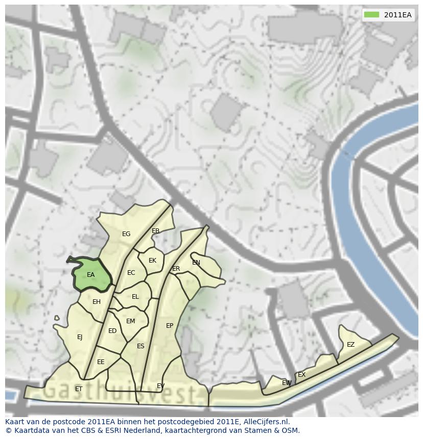 Afbeelding van het postcodegebied 2011 EA op de kaart.