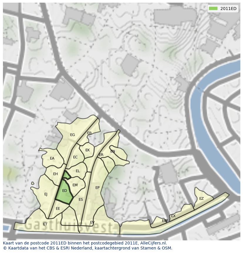 Afbeelding van het postcodegebied 2011 ED op de kaart.