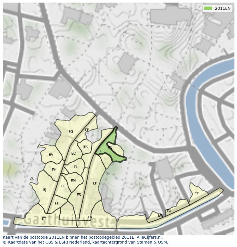 Afbeelding van het postcodegebied 2011 EN op de kaart.