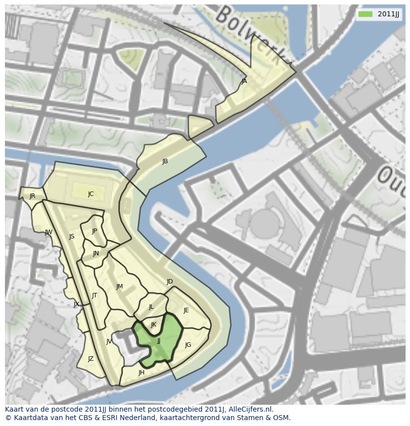 Afbeelding van het postcodegebied 2011 JJ op de kaart.